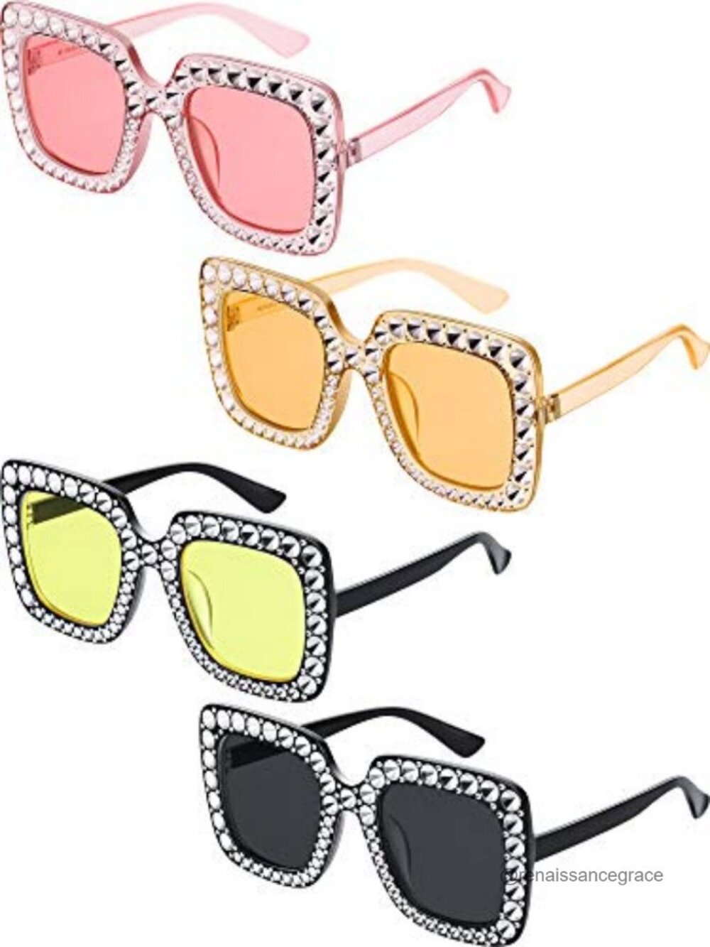 Retro Groove Square Sunglasses for Women Party Props Set of 4 Polycarbonate